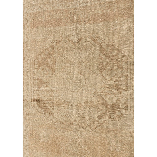 Vintage Circa 1940 Tan Turkish Oushak Hand Knotted Wool Runner 3ft 7in X 12ft 9in For Sale - Image 4 of 14