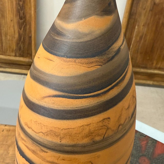 Tall & Skinny Canyon Orange Prem Vase with Black Swirl For Sale In New York - Image 6 of 8