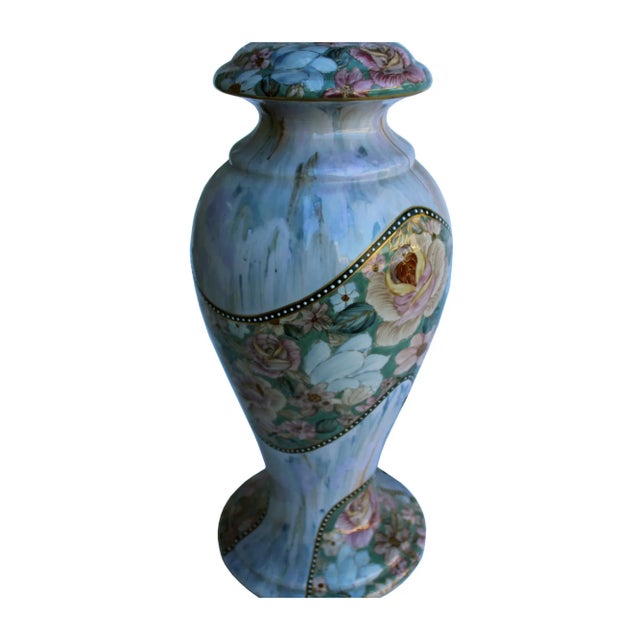 2010s Pink Color Western Floral Pattern Porcelain Vase Table Lamp Cs206 For Sale - Image 5 of 8