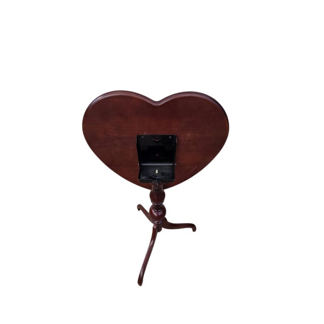 Brown 1990s Bombay Company Mahogany Flip Top Side Table Pedestal Stand Queen Ann Heart Shape For Sale - Image 8 of 14