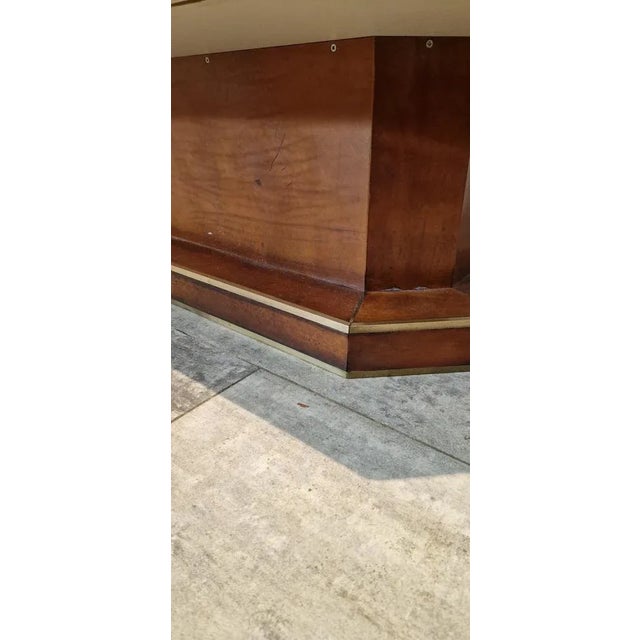 Large French Leather Brown Coffee Table with Brass Details, 1975 For Sale - Image 4 of 7