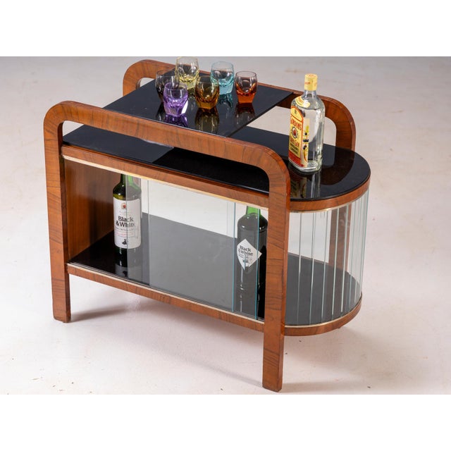 Mid-Century Modern Vintage Art Deco Display Cabinet with Curved Wooden Frame and Glass Doors, 1950s For Sale - Image 3 of 10