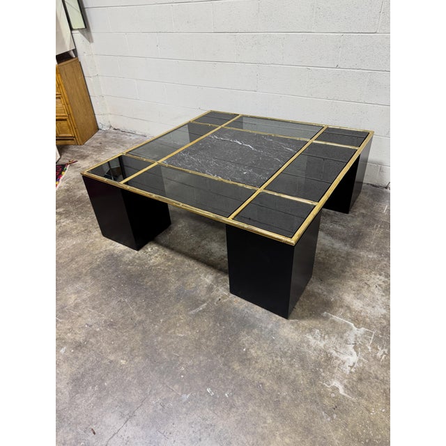 Contemporary Contemporary Marble Glass Brass Coffee Table For Sale - Image 3 of 10