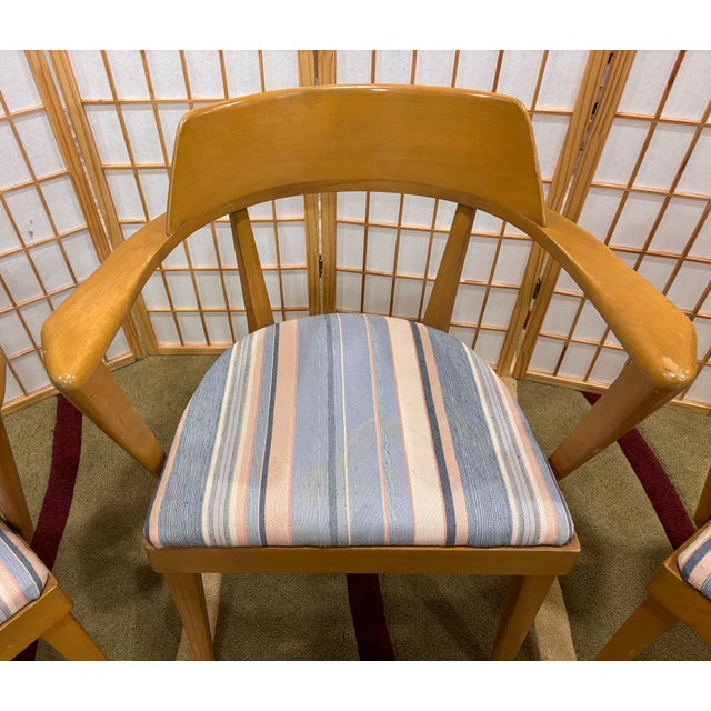 Heywood-Wakefield Mid-Century Modern Bookcase Desk With Three Captain's Armchairs, 1960s For Sale - Image 15 of 18