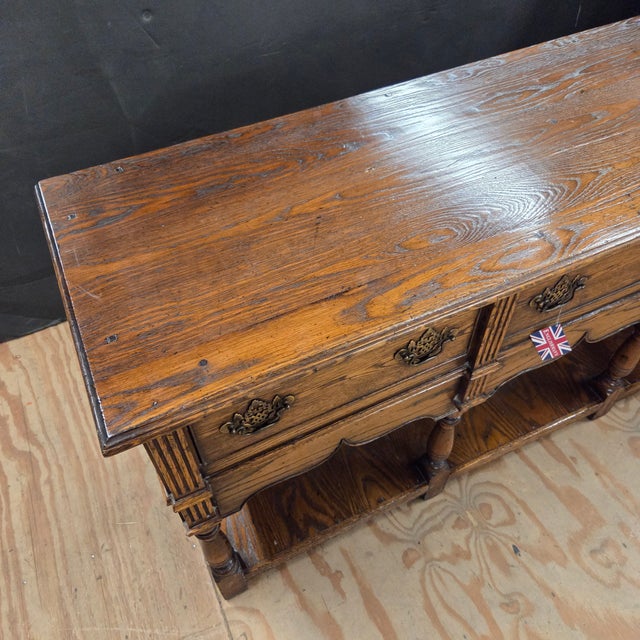 Late 20th Century Late 20th Century Oak Three Drawer Potboard Dresser Base With Turned Legs and Shaped Frieze For Sale - Image 5 of 9