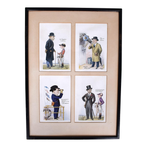 A Set of Four (4) 1930’s Horseracing & Turf Personalities Caricature Prints