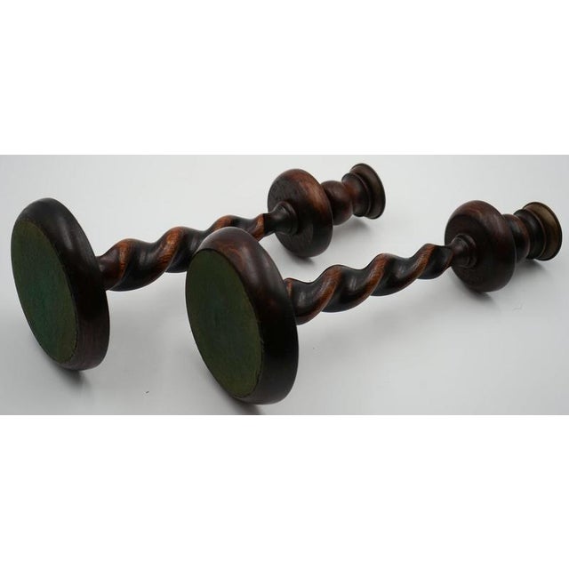 Black Early Victorian English Oak Barley Twist Candle Sticks (3), Set of 2 For Sale - Image 8 of 9