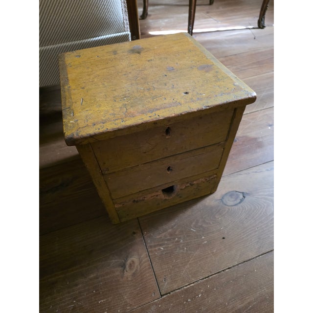 Primitive Yellow Wood Box With Drawers For Sale - Image 12 of 13