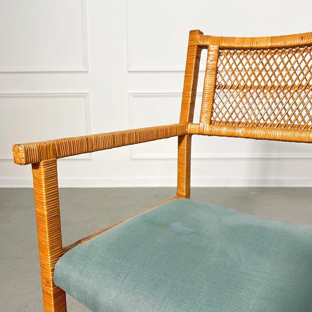 Wood 70's Rattan Wrapped McGuire Style Director's Chairs - Set of 4 For Sale - Image 7 of 9