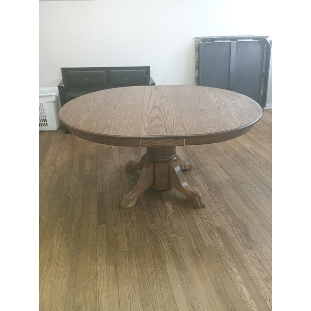 Antique Round Oak Pedestal Dining Table With Claw Feet Dating From the Late 19th to Early 20th Century. For Sale - Image 9 of 14