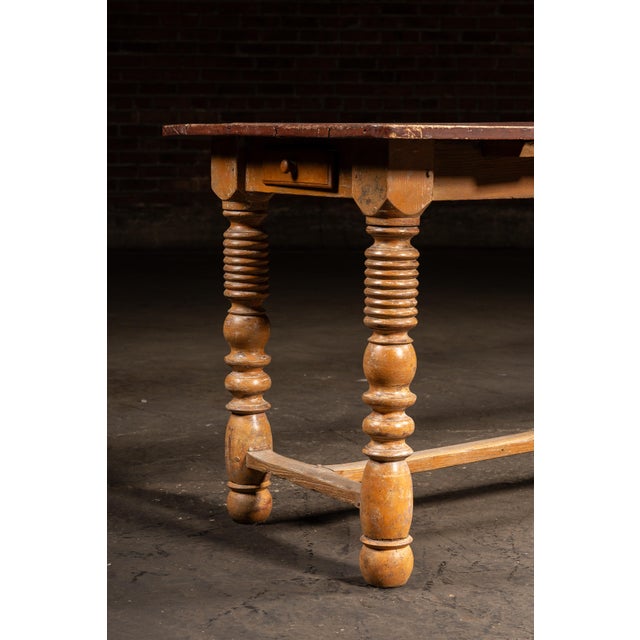 Early 20th Century Early 20th Century Primitive Painted Pine Harvest Table For Sale - Image 5 of 10