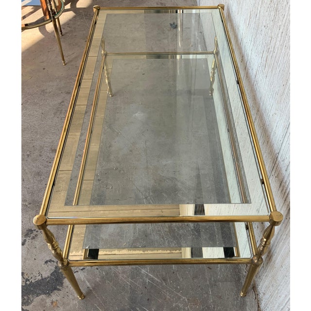 Mid-Century Modern Two-Tier Brass and Beveled Glass Rectangular Side Table For Sale - Image 4 of 8