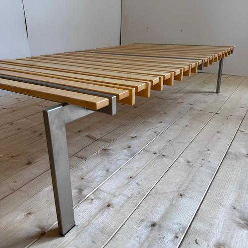 Wood and metal bench with cushions - Denmark 1970