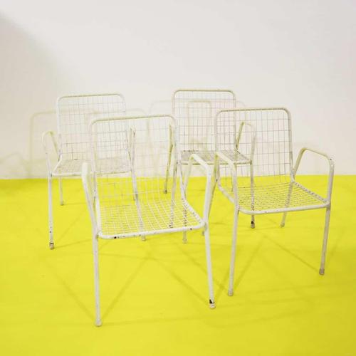 Metal White Metal Garden Chairs with Mesh Structure, 1970s, Set of 4 For Sale - Image 7 of 7