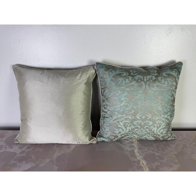 Pair of Aquamarine Fortuny Pillows For Sale In Los Angeles - Image 6 of 7
