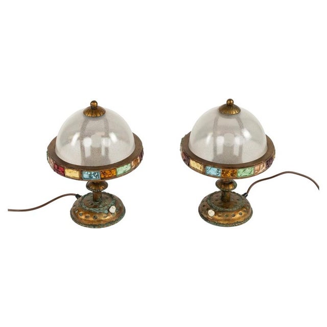 Table Lamps in Wrought Iron and Hammered Glass attributed to Longobard, Italy, 1970s, Set of 2 For Sale - Image 13 of 14