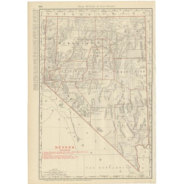 Antique Map of Nevada The Silver State by Ran McNally, 1899 For Sale - Image 12 of 12