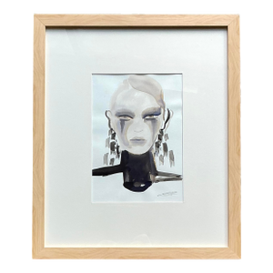 Vintage Original Watercolor Portrait on Paper