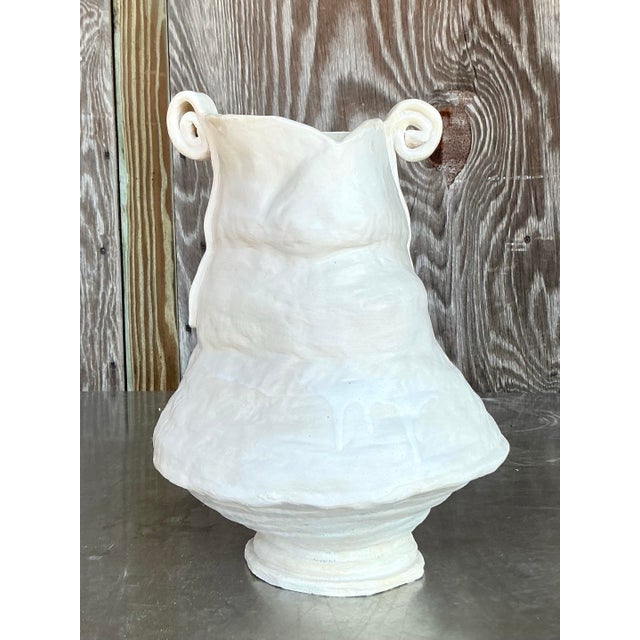 Vintage Boho Original Studio Pottery Scroll Vase For Sale - Image 9 of 12