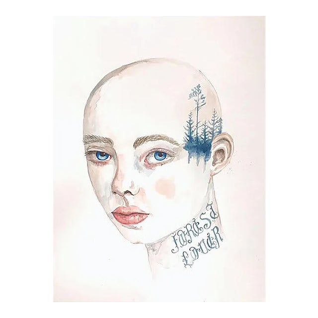 Anne Siems, Forest Lover, Portrait Painting with Tattoo Drawing, Paper, 2020 For Sale