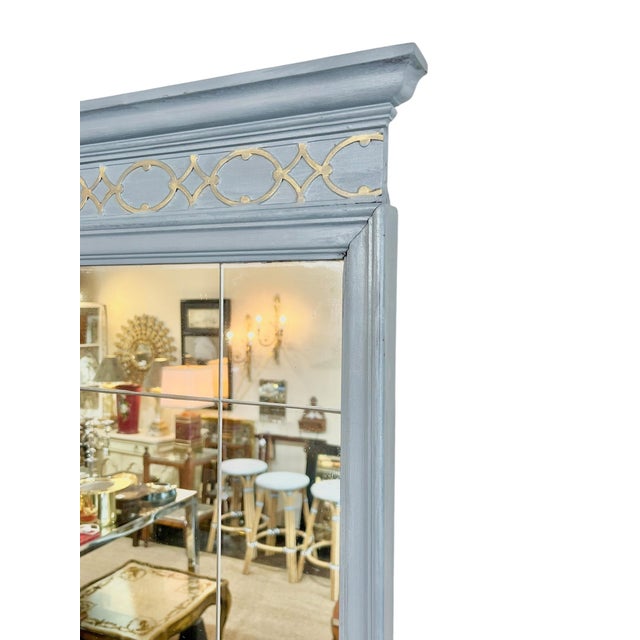 Vintage Blue Painted Segmented Mirror With Gold Painted Geometric Detailing For Sale - Image 10 of 17