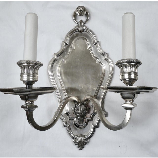 Metal Set of Four E. F. Caldwell Silver-Plated Bronze Georgian Style Sconces For Sale - Image 7 of 12