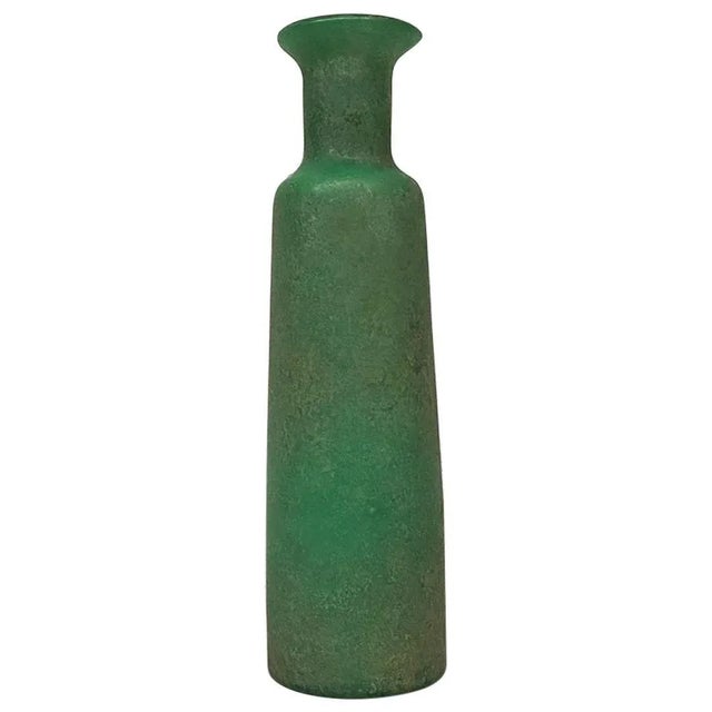Mid-Century Modern Italian Green Scavo Glass Vase with Matte Finish, 1960s For Sale - Image 6 of 6
