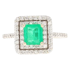 1.54 Carat Emerald Diamond 18 Karat White Gold Engagement Ring, size 7