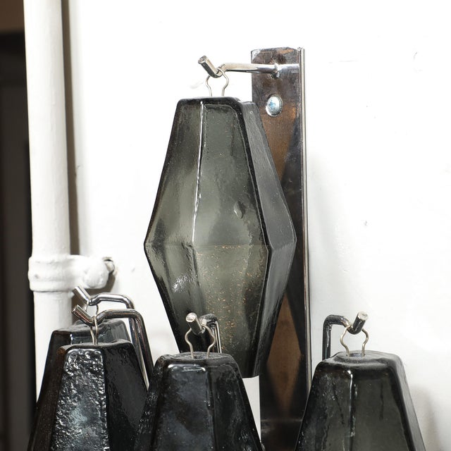 Pair of Modernist Smoked Gray Murano Glass Diamond-Form Polyhedral Wall Sconces For Sale - Image 16 of 18
