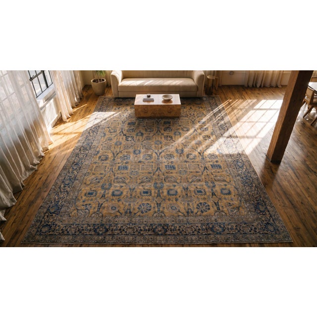 Beige Antique Beautiful Fine Large Size Tan-Beige Ground Color Persian Kerman Rug For Sale - Image 8 of 10
