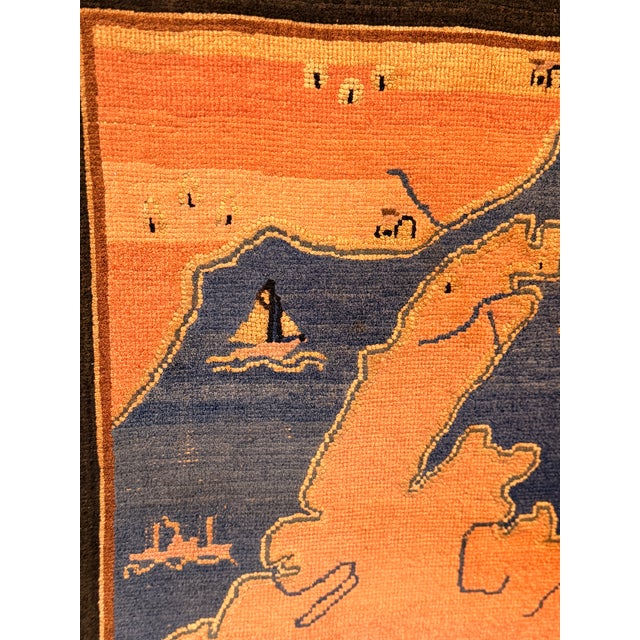 Vintage Framed Grenfell Newfoundland and Labrador Map Hooked Mat c.1936 For Sale - Image 6 of 9