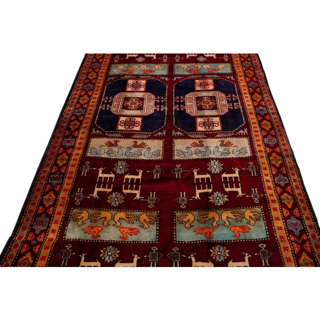 Vintage Persian Handmade Ruby-Red Tribal Wool Rug For Sale - Image 4 of 10