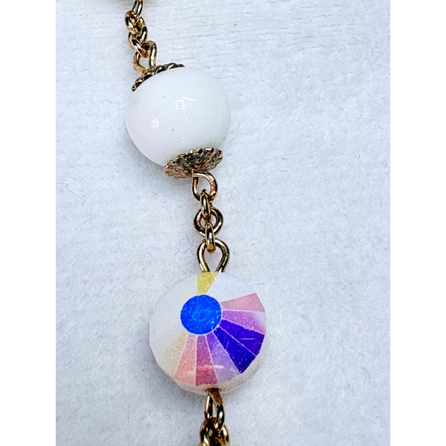 Vendôme 1950s–60s Glass Bead Necklace & Earrings | White Ab & Filigree Set, 3 Pieces For Sale - Image 12 of 14