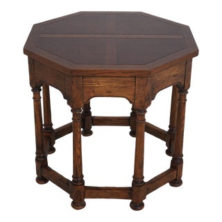 Baker Octagonal Oak & Walnut Lamp Table For Sale