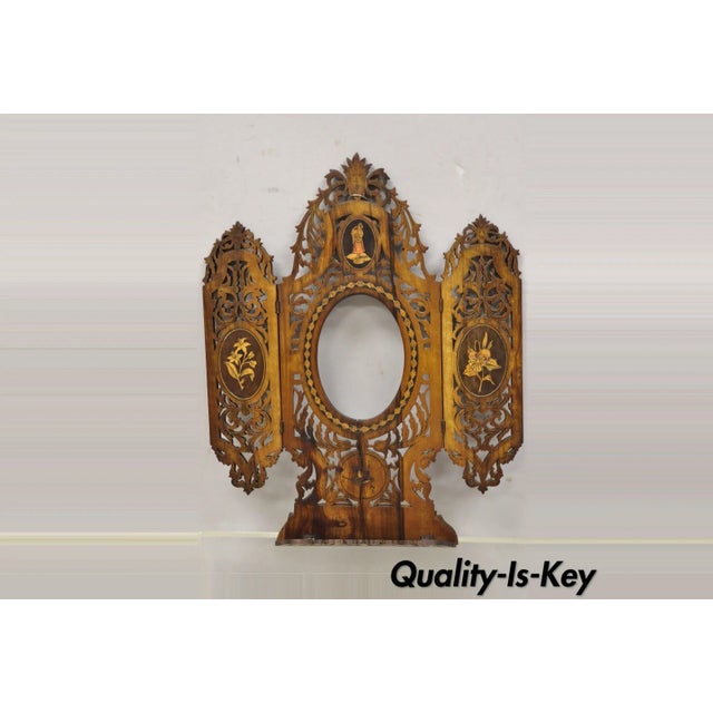 19th C Italian Sorrento Triptych Folding Inlaid Travel Mirror Easel Stand For Sale - Image 13 of 13