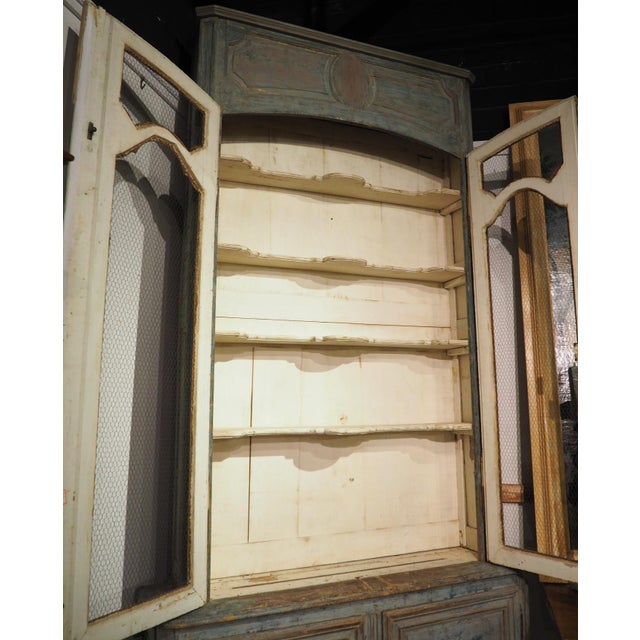 Monumental 18th Century Hand Scraped and Painted French Buffet Deux Corps Bibliotheque For Sale - Image 16 of 18