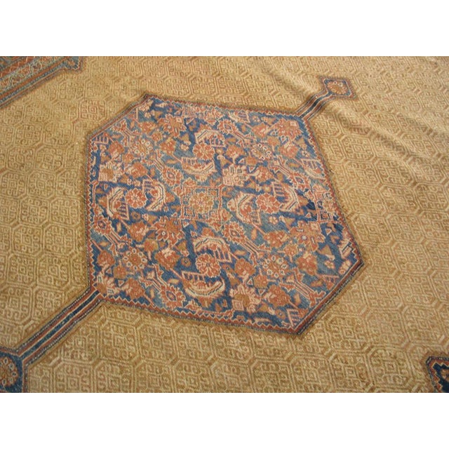 Elegant Tan and Blue Color With Unique Medallion Design Antique Serab Rug For Sale - Image 9 of 12