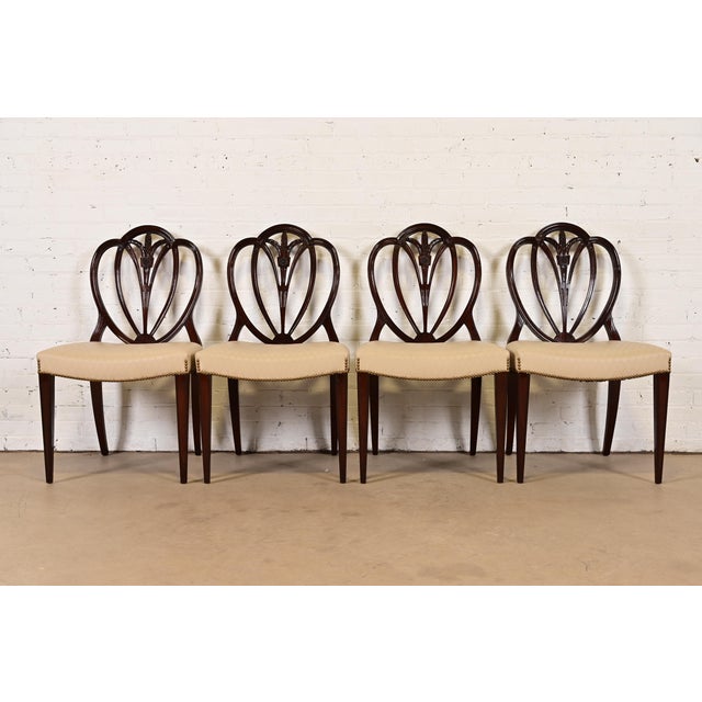 Baker Furniture Style Georgian Carved Mahogany Shield Back Side Chairs or Dining Chairs, Set of Four For Sale - Image 10 of 10