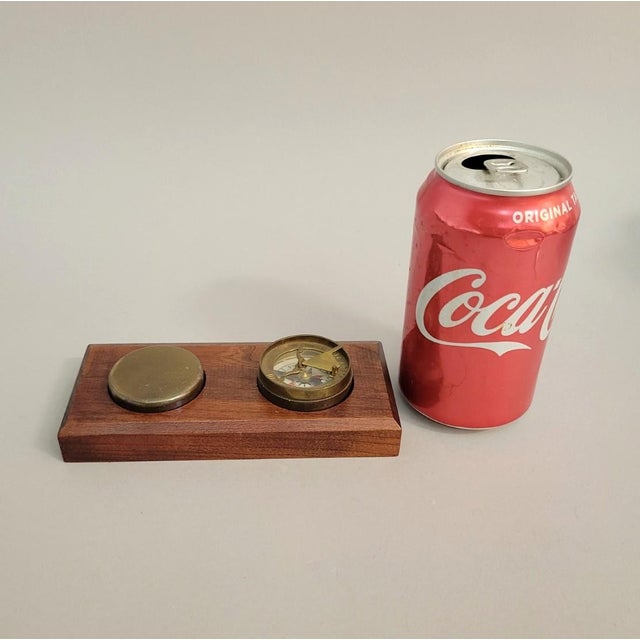 Wood Mid-Century Brass Sundial Compass on Wood Stand by Son MFG New York For Sale - Image 7 of 7