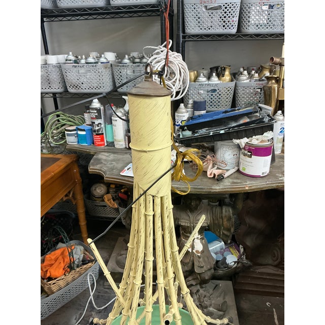 Monumental Mid-Century Modern Regency Style Faux Bamboo Tole 12 Arm Chandelier For Sale - Image 4 of 10