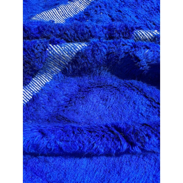 Cobalt Blue Moroccan Mrirt Wool Rug For Sale - Image 6 of 9