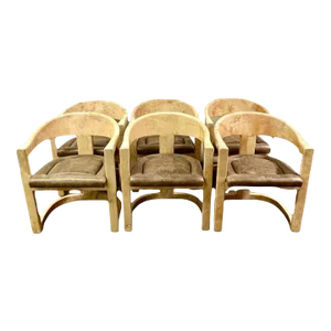 Karl Springer Goatskin Onassis Chairs with Leather Upholstered Seats - Set of 6