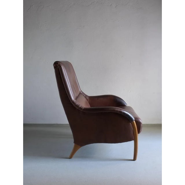 Brown Leather Lounge Chair, Netherlands, 1980s For Sale - Image 3 of 11