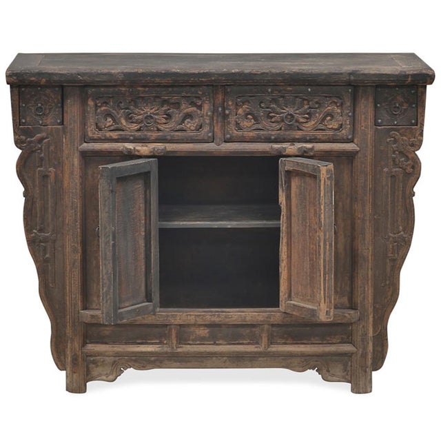 Antique Chinese Side Cabinet with Carved Drawers For Sale - Image 3 of 7