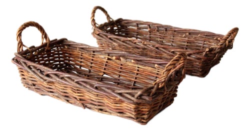 Vintage Rectangular Wicker Baskets Pair