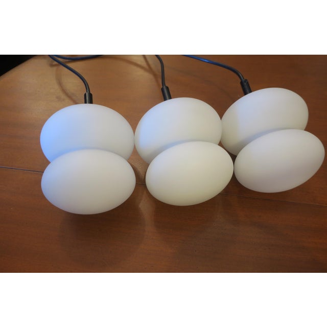 White Mid-Century Opal Glass Pendant Lights, Set of 3 For Sale - Image 8 of 10