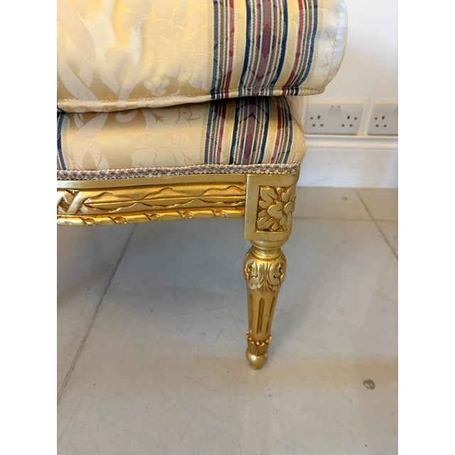 Gold Antique French Upholstered Carved Giltwood Ottomans, 1920, Set of 2 For Sale - Image 8 of 12