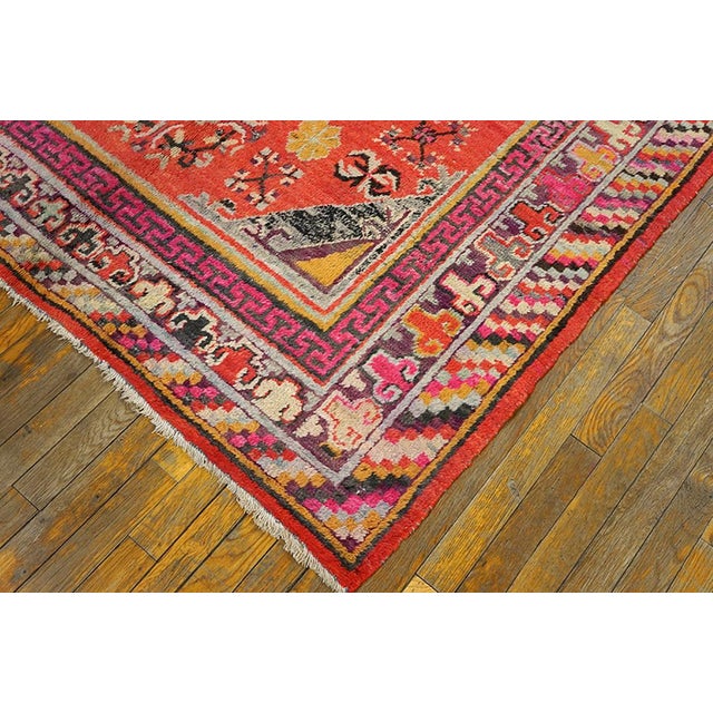 1920s Red Rust Rustic Pomegranate Antique Central Asian Khotan Rug 5'2" X 8'3" Knotted Wool Carpet For Sale - Image 4 of 5