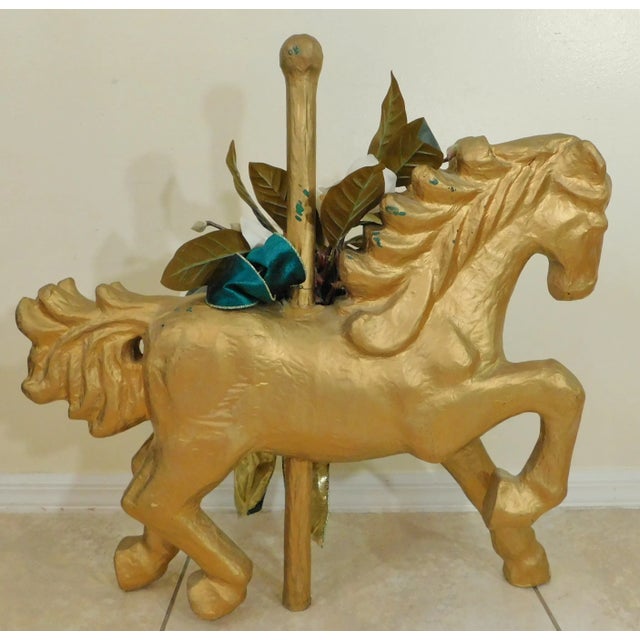 Late 20th Century X-Large Vintage Gold Hand Painted & Decorated Paper Mache Carousel Horse For Sale - Image 5 of 9