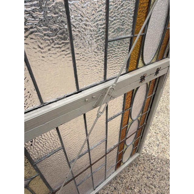 Antique Victorian Amber Stained Leaded Glass Double Window Converted to Door For Sale - Image 13 of 18